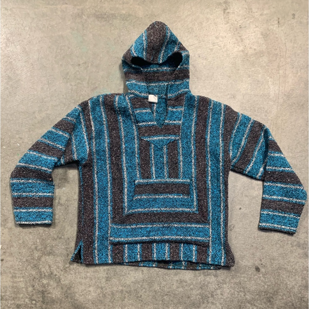 Vintage Mexican Aztec Baja Dru Rug Pancho Hoodie
